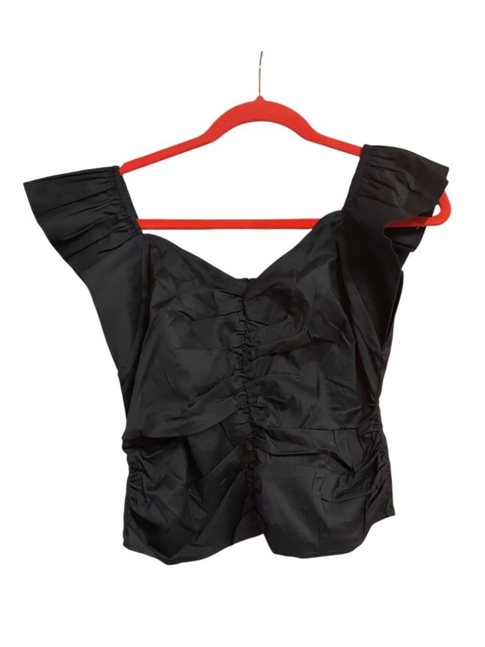 White House Black Market Black Ruched Front Off Shoulder Short Sleeve Top Size 6